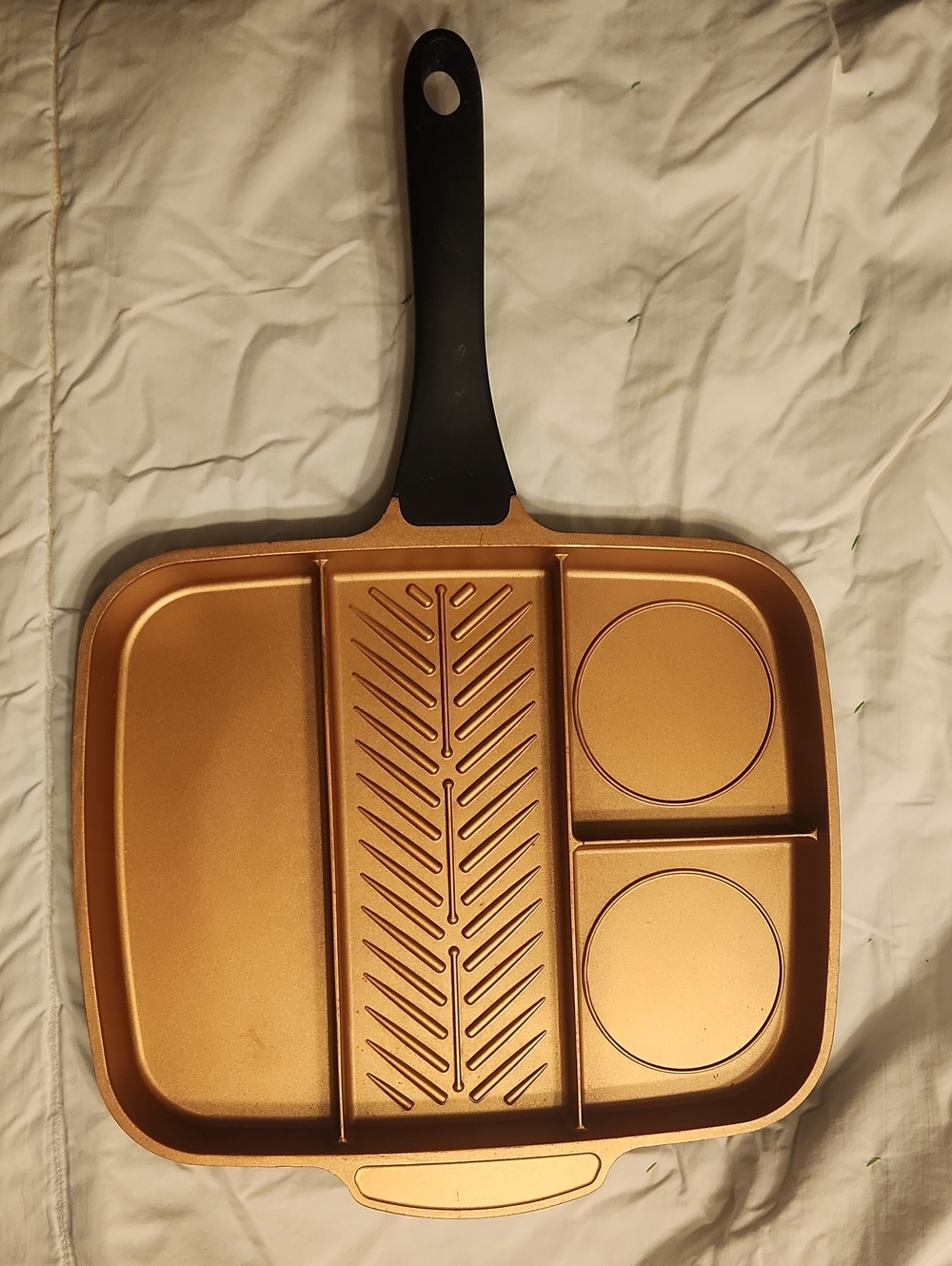 Non-Branded Copper Multi-Section Grill & Egg Pan with Black Handle